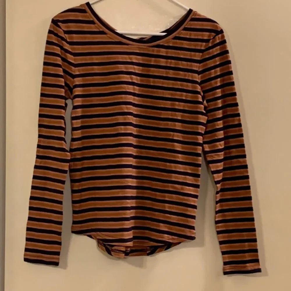 PACT Easy Slub Twist Back Long Sleeve‎ Shirt in Harvest Stripe - Picture 2 of 7